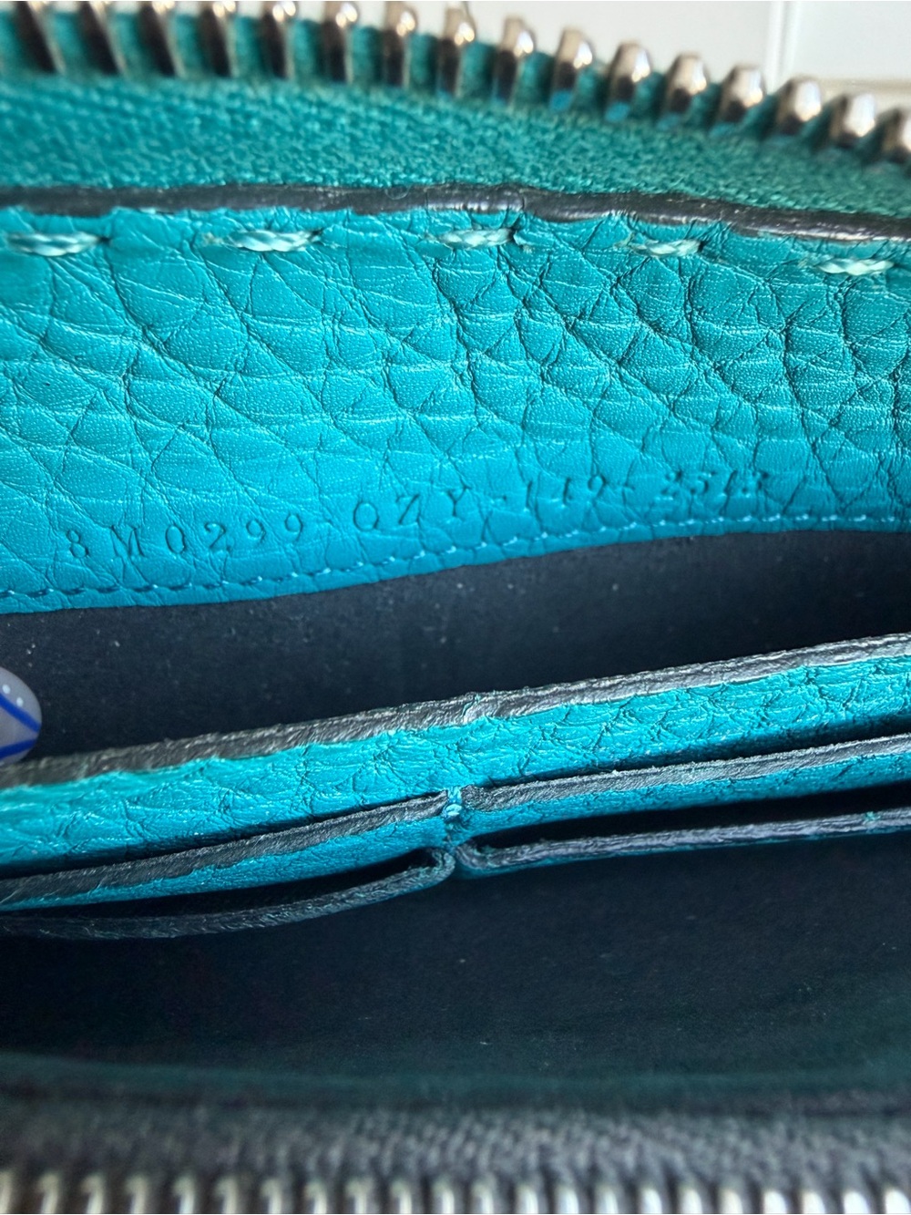 Fendi Selleria Roman Leather Large Zip around wallet. Teal/Peacock Blue - Picture 2 of 15